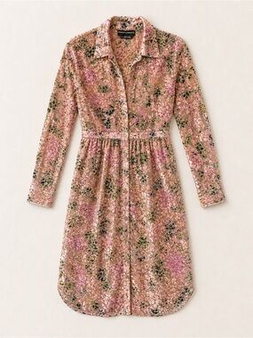 Hemant & Nandita Velvet Burnout Floral MIDI Dress XS Boho Luxe Sheer Romance